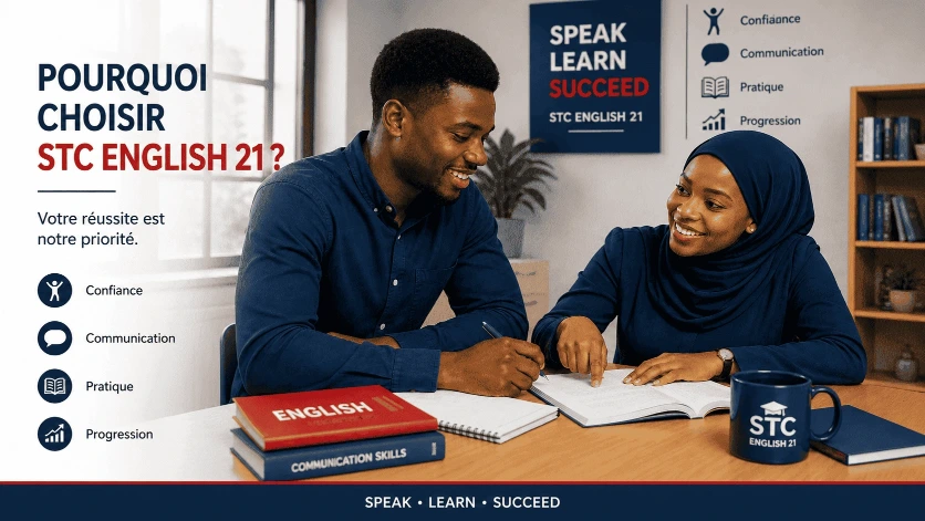 Étudiants participant à une séance d’apprentissage de l’anglais chez STC ENGLISH 21 avec un accompagnement personnalisé et une pratique interactive.