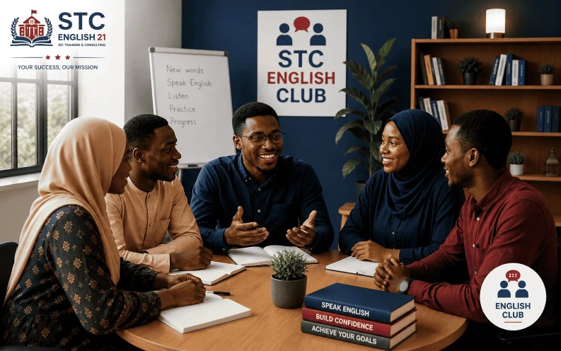 Participants échangeant en anglais pendant une activité du STC English Club de STC ENGLISH 21.